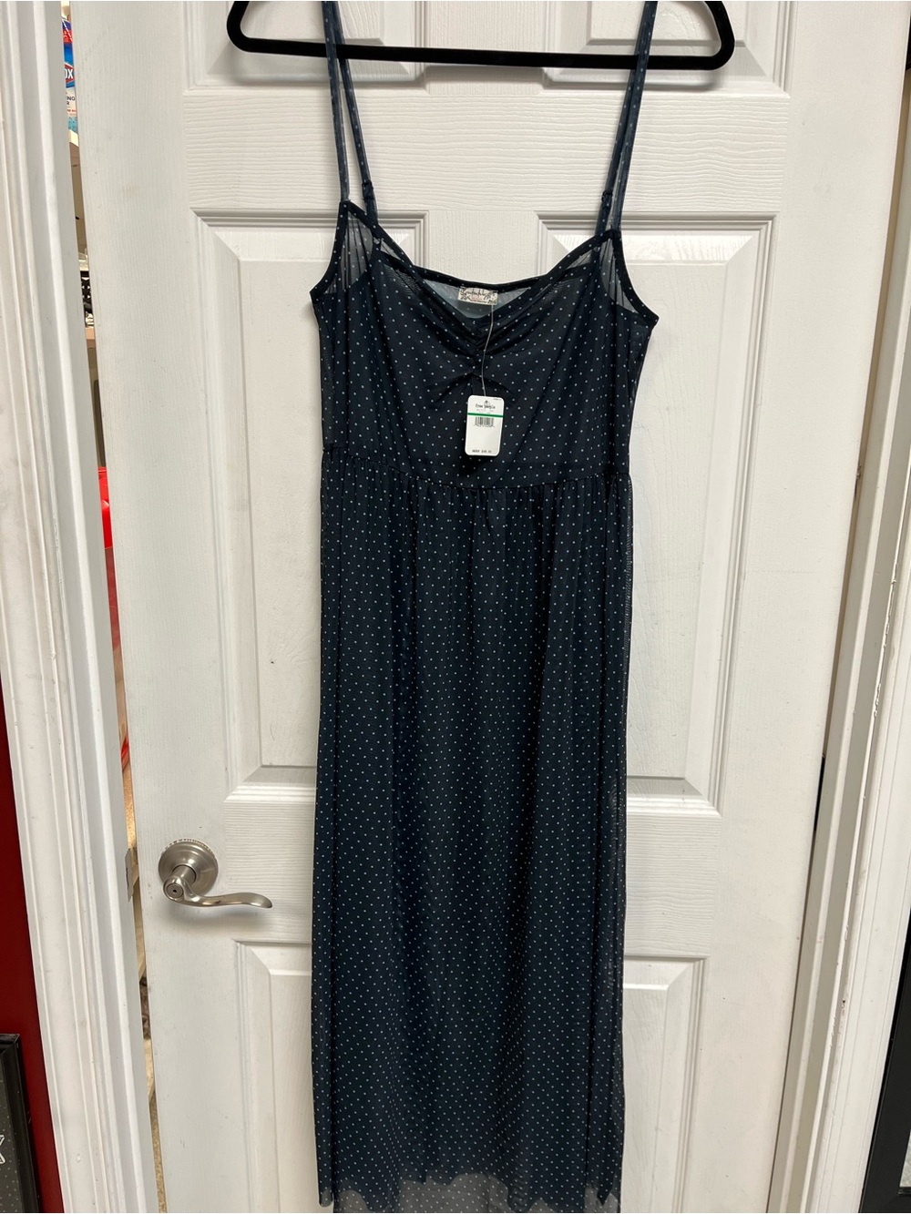 Free People Navy Polka Dot Midi Slip Dress